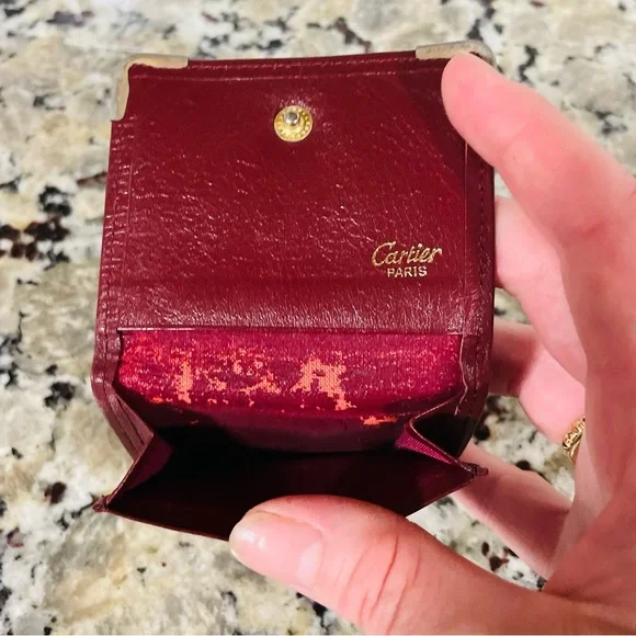 CARTIER Oxblood Red Leather Logo Small Wallet 💯 AUTHENTIC - Picture 8 of 13